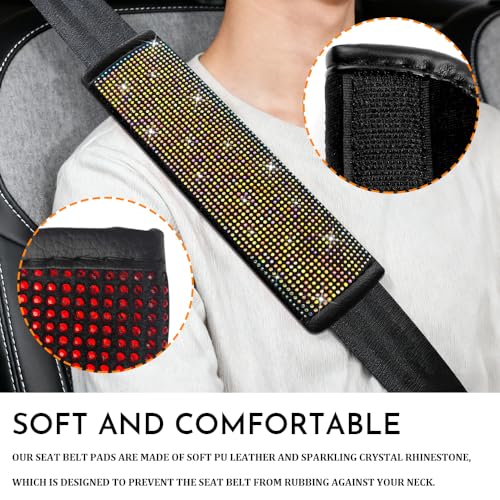 2PCS Bling Seat Belt Covers, Seat Belt Cover Pad, Car Seatbelt Shoulder Pads with Rhinestone, Auto Accessories Comfortable Automotive Neck Shoulder Mat Cushion for Car Truck SUV (AB) - color: AB