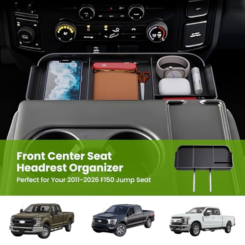 Front Center Console Organzier Headrest Tray Compatible with 2011-2025 2026 Ford F150 F250 F350 F450 F550 F650, Jump Seat Storage Container Box Armrest Table Desk Insert Accessories (Jump Seat Only)