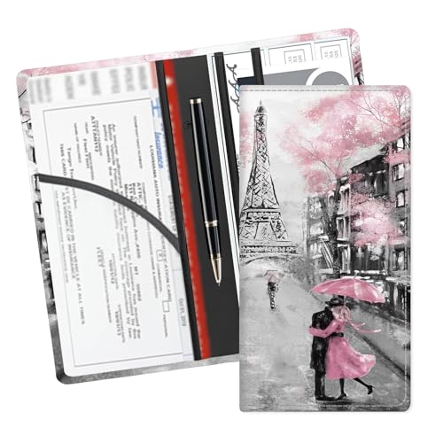 Leather Car Registration and Insurance Card Holder, Cute Car Accessories Vehicle Glove Box Car Organizer for Documents, Cards, License Paris Street Pink Floral - color: Paris Street Pink Floral