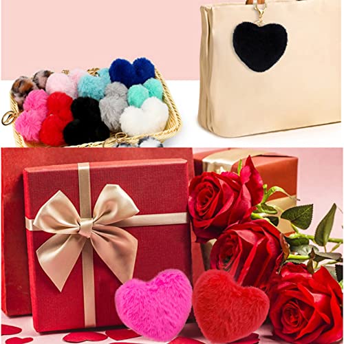 Cute Faux Rabbit Fur Ball Pom Pom Keychain Car Key Ring Handbag Tote Bag Pendant Purse Charm - color: Heart-black
