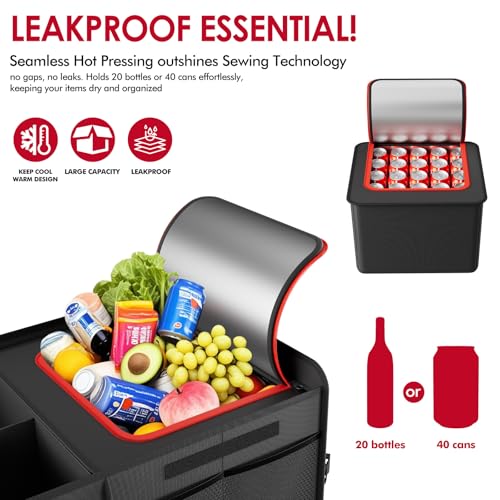 MEI&CO Car Trunk Organizer - 2.5mm PP Board Built, 35L Leakproof Cooler, 105L Capacity, 2 Tie-Down Straps, 4 Adjustable Dividers, Foldable Design for SUVs, Trucks, and Cars
