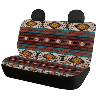 WELLFLYHOM Western Aztec Bear Rear Bench Seat Cover for Cars Truck SUV Universal Car Seat Covers Brown Car Accessories Split Back Seat Backrest Protector Set of 2 - color: Western Aztec Bear