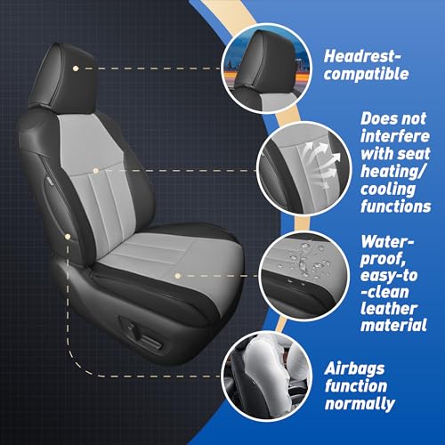 RAV4 Full Coverage Car Seat Covers for Toyota RAV4 2019-2025 Gas LE XLE XLE Premium Limited, Custom Fit Faux Leather Seat Covers Full Set, Water-Resistant Automotive Seat Protectors-Black Gray
