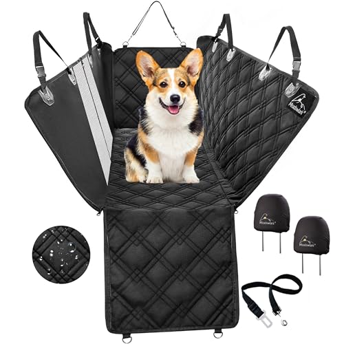 Meadowlark Dog Car Seat Cover with Mesh Window, Heavy Duty Pet Seat Cover for Back Seat, Extra Padded Non-Slip Dog Hammock, Water-Resistant Back Seat Protector for Cars Trucks and SUVs (64" W x 60" L) - color: Black / Mesh, size: 64" L x 60" W without Sea