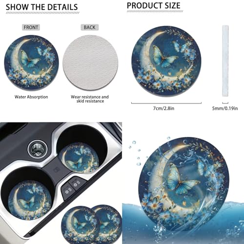 Butterfly Moon Auto Front Rear Seat Protective Steering Wheel Covers Set 12 Pcs Funny Car Seat Interior Accessories Full Set Headrest Covers Cup Coasters Armrest Pad Gear Shift Cover - color: Butterfly moon