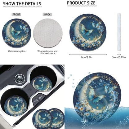 Butterfly Moon Auto Front Rear Seat Protective Steering Wheel Covers Set 12 Pcs Funny Car Seat Interior Accessories Full Set Headrest Covers Cup Coasters Armrest Pad Gear Shift Cover - color: Butterfly moon