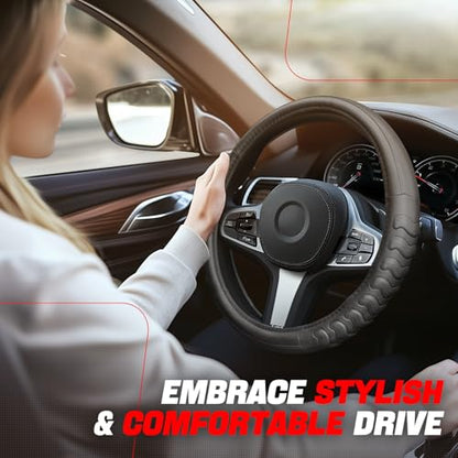 Auto Dynasty Steering Wheel Cover, Breathable Microfiber Leather Car Steering Wheel Protector with Non-Slip Grip Pattern, Inner Rubber Lining, [14 1/2 to 15 Inches] Universal Fit Cars Trucks SUVs - color: 3D Texture A