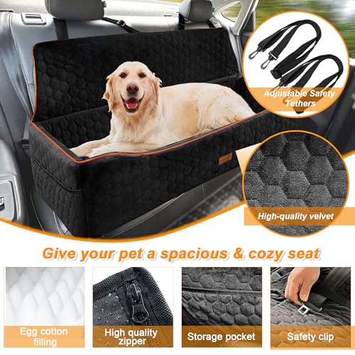 Dog Car Seat for Large Dogs Under 100LBS,Pet Booster Back Seat Removable Washable Pet Travel Safety with Safety Tethers & Storage Pocket (Black) - color: Dog Booster Seat(Black)