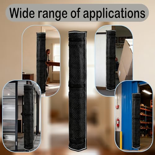 Quilted Door Jamb Protector Pad, with 3 Sewn-in Steel Spring Clips,Black (72" x 24")