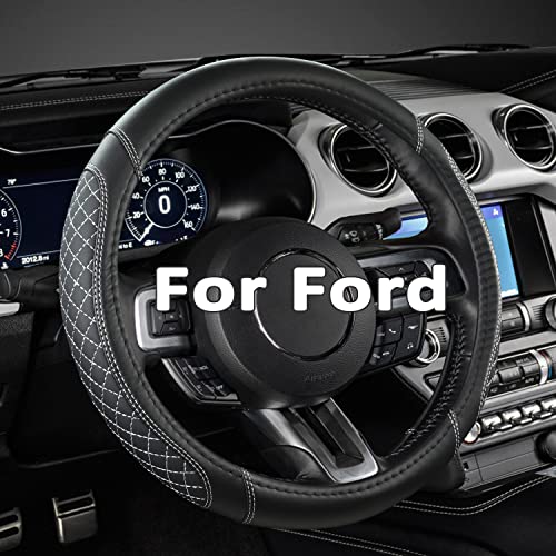 West Llama Car Steering Wheel Cover for Ford Escape,Explorer,Fusion,Focus,Bronco,Transit,Edge(Diamond Quilted - Black+Gray- Standard Size) - color: Gray+Black, size: Standard Size (14 ½''-15'')