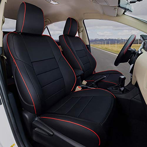 EKR Rav4 Seat Covers Custom Fit for Toyota Rav4 2016 2017 2018(Hybrid) LE,SE,XLE,Limited, Leather Car Seat Cover Full Set for SUV,Faux Leather(Black with Red Trim) - color: Black with Red Trim, size: 2016-2018 RAV4 Hybrid