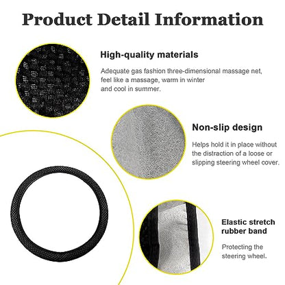 Kewucn Car Elastic Stretch Steering Wheel Cover, Soft Microfiber Breathable Ice Silk, Universal 15 Inch Anti-Slip Auto Steering Wheel Protector, Fit Car, SUV, Van, Sedan, Truck (Black) - size: Black