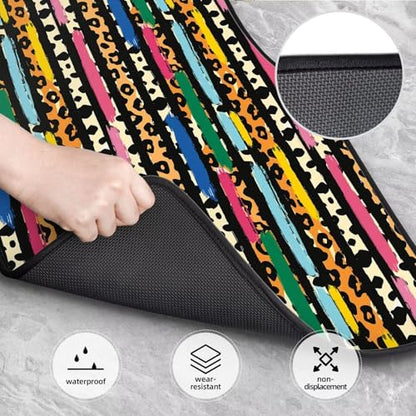 Colorful Stripe Car Floor Mats Leopard Cheetah Animal Universal SUV Truck Van Sedans Front Rear Floor Foot Mats 4-Piece Full Set with Non-Slip Rubber Backing Car Carpets - color: Leopard Stripe