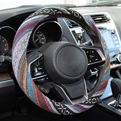 Carbella Woven Boho Bohemian Hippie Saddle Blanket Style Steering Wheel Cover for Women - Fits Most Standard Wheel Sizes 14.5 - 15 inch Woven Style - Aztec / Incan - color: Woven Aztec / Incan