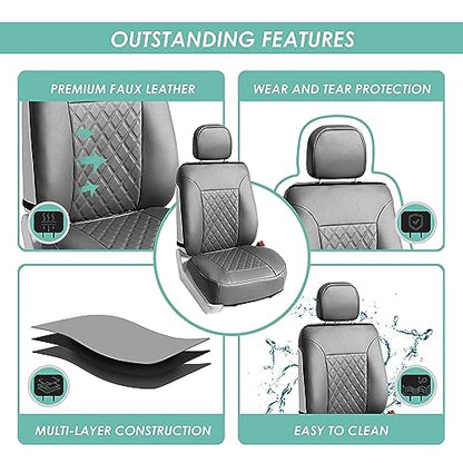FH Group Deluxe Faux Leather Diamond Pattern Front Set Car Seat Cushions (Solid Gray) with Gift - Universal Fit for Cars, Trucks, & SUVs - color: Gray