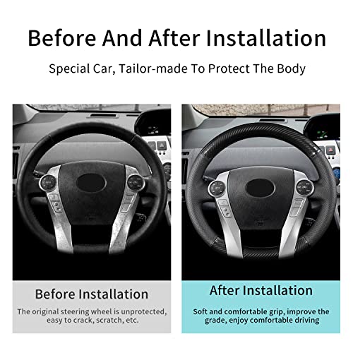 Hand-Stitch Steering Wheel Cover with Microfiber Leather & Carbon Fiber Leather Fit for Toyota Prius V 2012 2015/Prius C 2012 2015 2017/Prius 2010 2012/Prius Plus Prius Plug-in Hybrid 2013 - size: Carbon Fiber + Microfiber