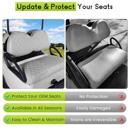 Golf Cart Seat Covers Full Set Front & Rear Kit for Club Car Tempo OEM, Premium Vinyl Leather Replacement Grey Cushion Covers, No Tools Needed & Easy to Clean - color: Gray, size: Fit Club Car Tempo OEM Seat