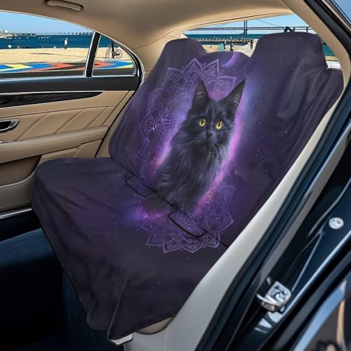 Boho Mandala Cat Galaxy Print Car Seat Covers for Back Seat Cover, Waterproof Rear Bench Towel Seat Covers Heavy Duty Non Slip Back Seat Cover for Dogs - color: Boho Mandala Cat Galaxy
