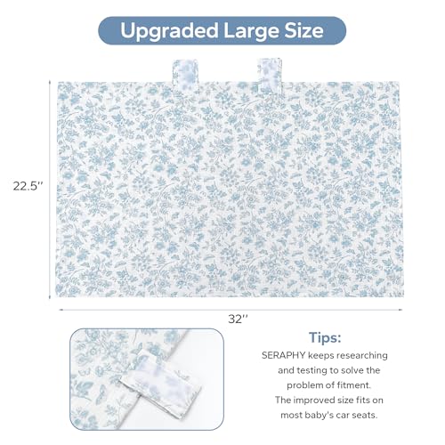 SERAPHY 100% Muslin Cotton Car Seat Covers for Babies - Universal, Breathable Canopies for Boys and Girls - Soft Summer Car Seat Cover - Blue Flowers - color: Blue Flowers