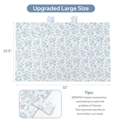 SERAPHY 100% Muslin Cotton Car Seat Covers for Babies - Universal, Breathable Canopies for Boys and Girls - Soft Summer Car Seat Cover - Blue Flowers - color: Blue Flowers
