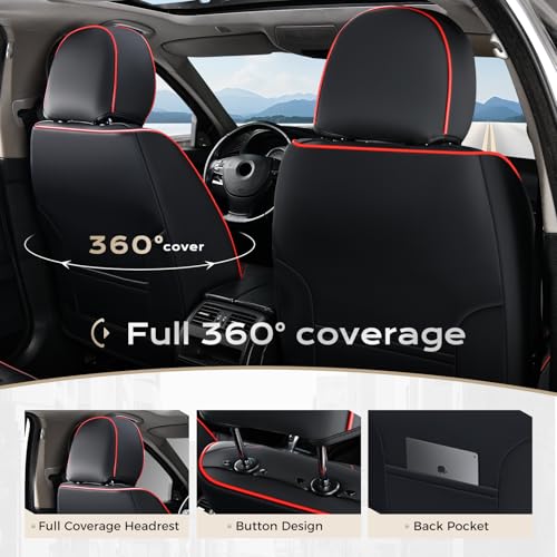 Coverado Car Seat Covers, Front Covers for Cars, Car Seat Cover Front Seats, Automotive Seat Cover, Waterproof, Leather Car Seat Cushion, Universal Interior Seat Protectors for Most Cars Black-Redline
