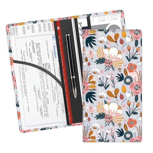 Leather Car Registration and Insurance Card Holder, Cute Car Accessories Vehicle Glove Box Car Organizer for Documents, Cards, License Boho Flowers Purple - color: Boho Flowers Purple