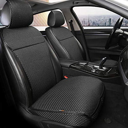 Luxury Breathable Car Seat Cover Fit Four Seasons, Universal Front of Car Seat Cushions, Bottom Seat Covers of Full Wrapped Edge,Universal Fit for 95% Cars,SUV(Black+Grey，2PCS)
