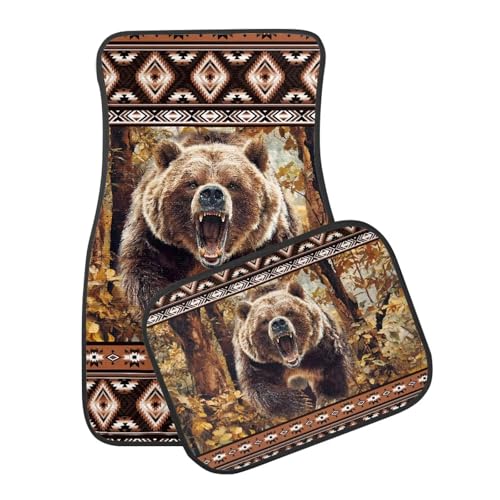 Car Mat Aztec Bear Auto Front & Back Floor Carpet,4 Pcs Non Slip Anti-Dirty Foot Pad Rug Automotive Interior Accessories - color: Aztec Bear