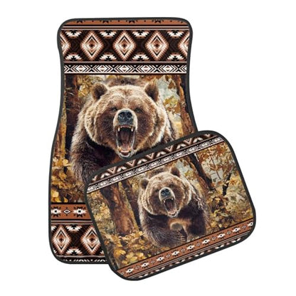 Car Mat Aztec Bear Auto Front & Back Floor Carpet,4 Pcs Non Slip Anti-Dirty Foot Pad Rug Automotive Interior Accessories - color: Aztec Bear