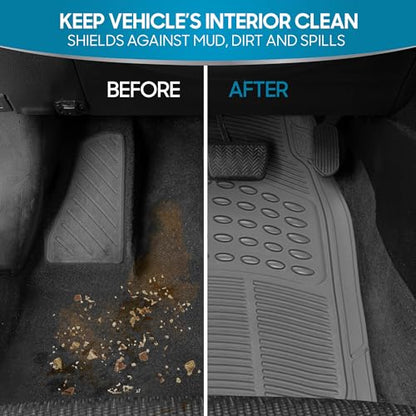BDK 3-Piece Gray Rubber Floor Mats (Front + Rear), Heavy Duty Universal Fit Liners for Cars SUVs Trucks Vans, All Weather Protection Anti-Slip Nibs, Flexible Contours Fits Most Vehicles