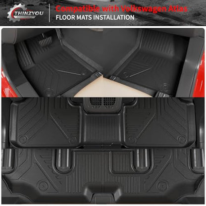 Floor Mats Compatible with 2018-2025 2026 Volkswagen Atlas (NOT for Cross Sport) Cargo Mat Cargo Liner Back Seat Cover 2024 VW Atlas Accessories (Trunk Mat with Backrest Mat+Floor Mats) - style: For Volkswagen Atlas | 2018-2026