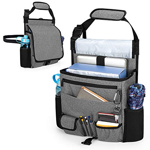 LUXJA Car Front Seat Organizer with Cover and Laptop Sleeve, Car Seat Organizer with Back Adjustable Straps, Gray - color: Gray