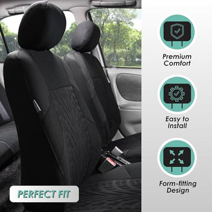 FH Group Three Row Set 7 Seater Black Travel Master Car Seat Covers, Airbag and Split Rear Car Seat Cover Universal Fit Interior Accessories for Cars Trucks and SUV Automotive Seat Covers - color: Black