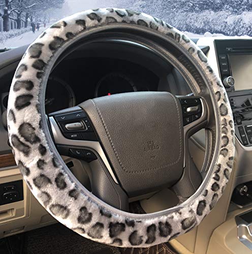 ZHOL Leopard Print Steering Wheel Cover, Universal 15 Inch Elastic Plush Softy Steering Wheel Cover for Women Girls, Winter Warm, Anti-Slip, Gray - color: Cheetah Gray