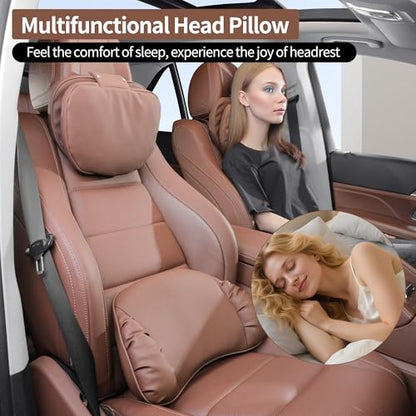 Car Headrest Pillow for Driving, Dual-Sided Leather Design Neck Pillow, Breathable Softness Neck Support, Universal Fit Head Rest Travel Pillow, Brown, 1 Pack - color: Brown