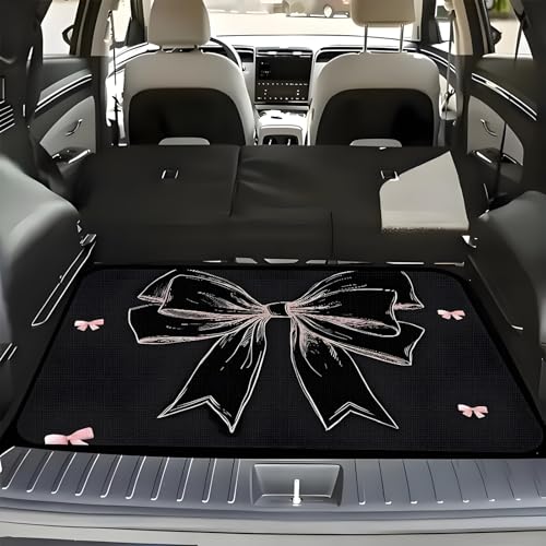 Universal Car Trunk Mat 29" x 39", Pink and Black Bow All Weather Trunk Protection Cargo Liner, Durable Cargo Mat Rear Trunk Liner, Stylish Vehicle Interior Accessories Suitable for Most Car Models - color: Pink Black Bow