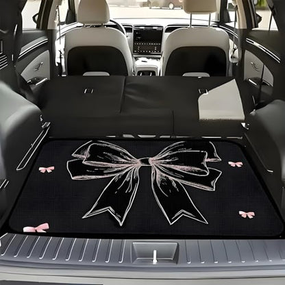 Universal Car Trunk Mat 29" x 39", Pink and Black Bow All Weather Trunk Protection Cargo Liner, Durable Cargo Mat Rear Trunk Liner, Stylish Vehicle Interior Accessories Suitable for Most Car Models - color: Pink Black Bow