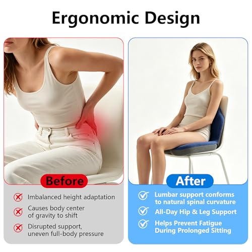 Memory Foam Truck Seat Cushion & Lumbar Support Set – Ergonomic U-Shape Tailbone Relief + L-Shape Back Cushion for Long-Haul Semi/Pickup Drivers Breathathable Cover Non-Slip Bottom Dark Blue - size: Dark blue+Dark Gray