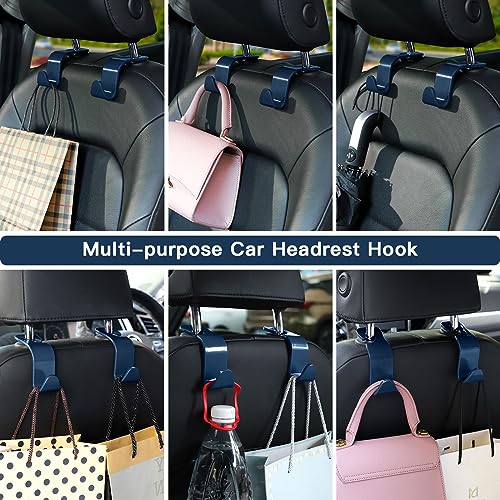 Soleebee 4 Pack Car Headrest Hooks - Universal Auto Hooks, Back Seat Hangers, Storage Organizer (Navy Blue) - color: Navy Blue