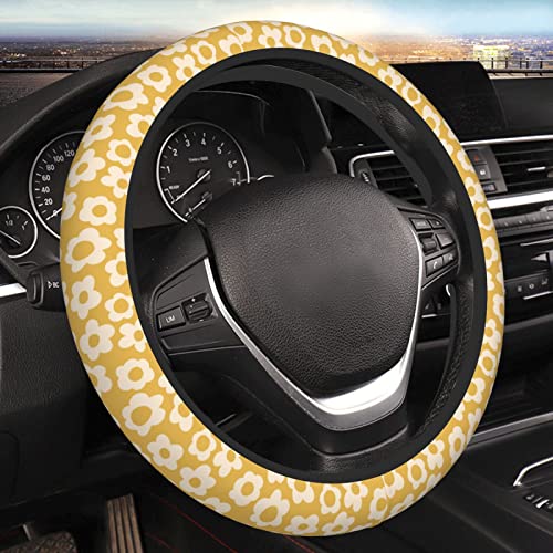 Vintage Groovy Flowers Steering Wheel Cover Universal 15 Inch Cute Car Accessories Protector for Women Men - color: Vintage Groovy Flowers