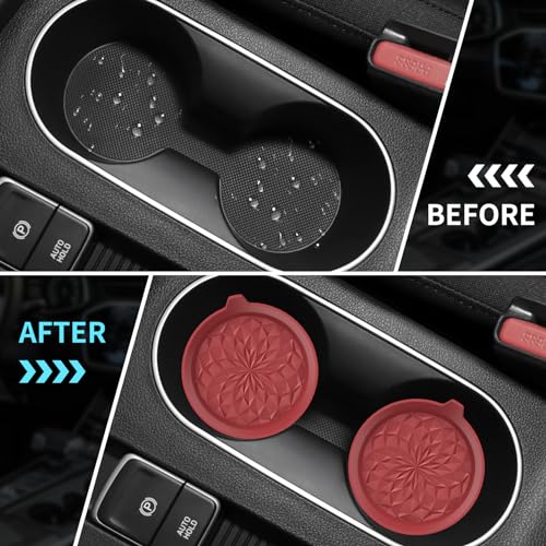 ME.FAN Car Cup Coasters [4 Pack] Silicone Car Coasters/Automotive Cup Mats - Universal Non-Slip Recessed Car Interior Accessories - Car Cup Holder Insert Coasters Wine Red - color: 4pack-wine Red