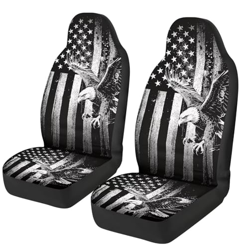 Eagle Car Front Seat Covers Anti-Slip Gray US Flag Car Seat Cover for Front Seats Set of 2 Patriotic Removable Automotive Accessories Universal Fit for Cars SUVs Sedans - color: Eagle Gray US Flag