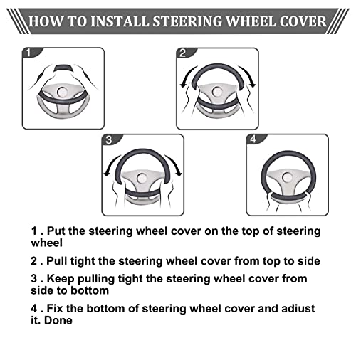 Lattice Leather Steering Wheel Cover, Black and White Checker Car Accessories, Non-Slip and Comfortable Unisex Universal Steering Wheel Cover 15 inch for Women Men (Black and White Checker)