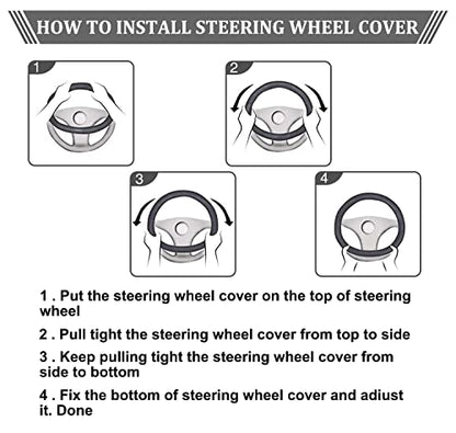 Lattice Leather Steering Wheel Cover, Black and White Checker Car Accessories, Non-Slip and Comfortable Unisex Universal Steering Wheel Cover 15 inch for Women Men (Black and White Checker)
