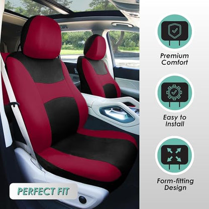 FH Group Light & Breezy Cloth Car Seat Covers, 7 Seater Three Row Set- Airbag & Split Ready -Universal for Cars Trucks and SUVs Burgundy/Black - color: Burgundy