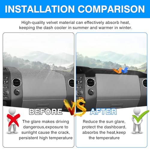 Autorder Dashboard Cover Mat for Ford F150 2004 2005 2006 2007 2008 Accessories Dash Cover Upgrade Velvet Dash Mat Sunshade Glare UV Rays Protector - size: 2004-2008 F150 (Black)