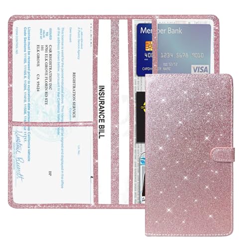 Vehicle Glove Box Car Organizer, Car Registration and Insurance Holder, Insurance Card Holder for Cars, Leather Card Holder Interior Auto Accessories for Women (Glitter-Pink) - color: Glitter-Pink