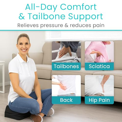 Vive Orthopedic Seat Cushion - Folding Wheelchair Cushion - for Stadium, Car, Office Chair Seat - Portable Coccyx Pad for Comfort Support Pillow for Sciatica, Lower Back, Tailbone Pain Relief