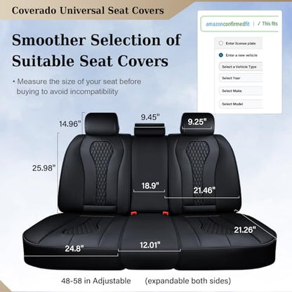 Coverado Back Seat Covers, Waterproof Car Protectors, Black Leather Seat Covers, 3-Piece Automotive Seat Covers for Back Seats Universal Fit for SUVs & Cars, All-Weather Protection - color: 01-Black