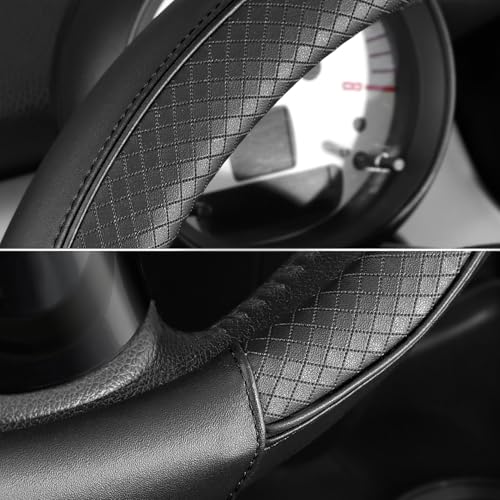 SEG Direct Steering Wheel Cover 14-14.25 inch (35.5-36 cm) Small Size, Microfiber Leather, Non-Slip Comfortable Grip, Fits Cars Prius Civic Model 3 Model Y Camaro, Black - color: Black, size: Small size [14''-14 1/4'']